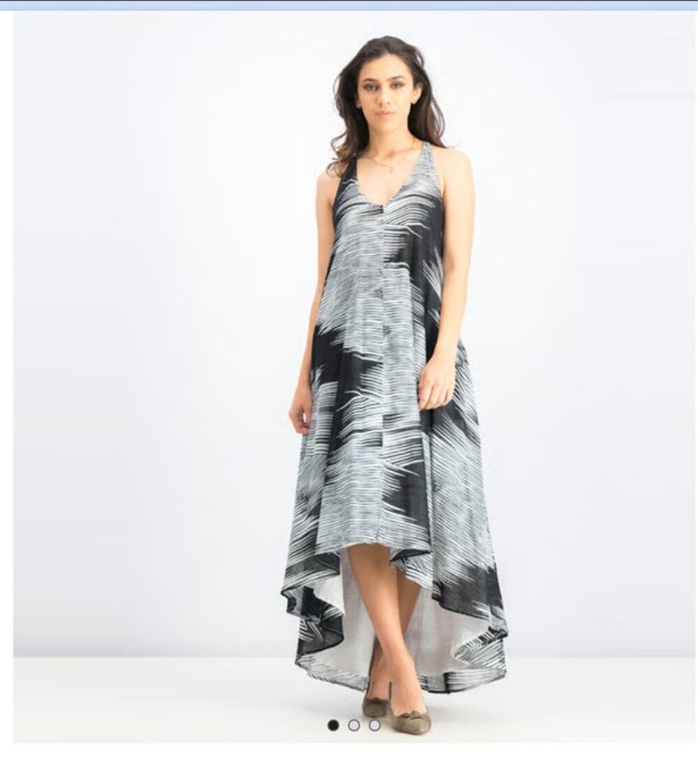 Kenneth Cole Tie Dye Sleeveless Maxi Dress Black White Size XL